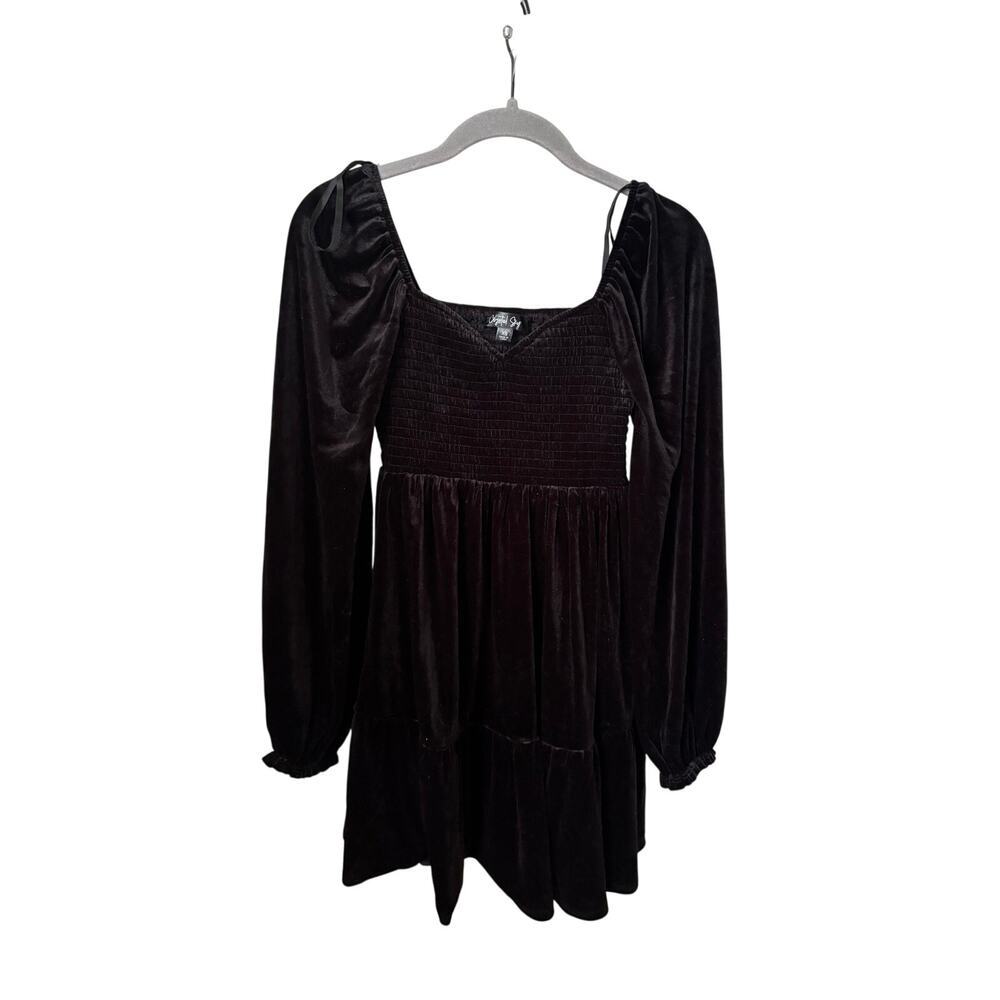 Crystal Sky Black Velvet Babydoll Dress XS Long Sleeve Gothic Cottagecore Mini - Picture 7 of 8